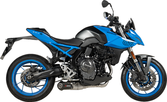 AKRAPOVIC Racing Line stainless steel exhaust system for Suzuki GSX-8S and GSX-8R motorcycles, showing the sleek exhaust design.