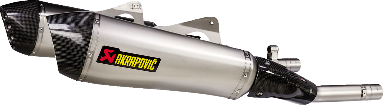 AKRAPOVIC Slip-On Line mufflers in titanium for BMW K1600 GT and GTL motorcycle, showing sleek, polished exhaust tips.