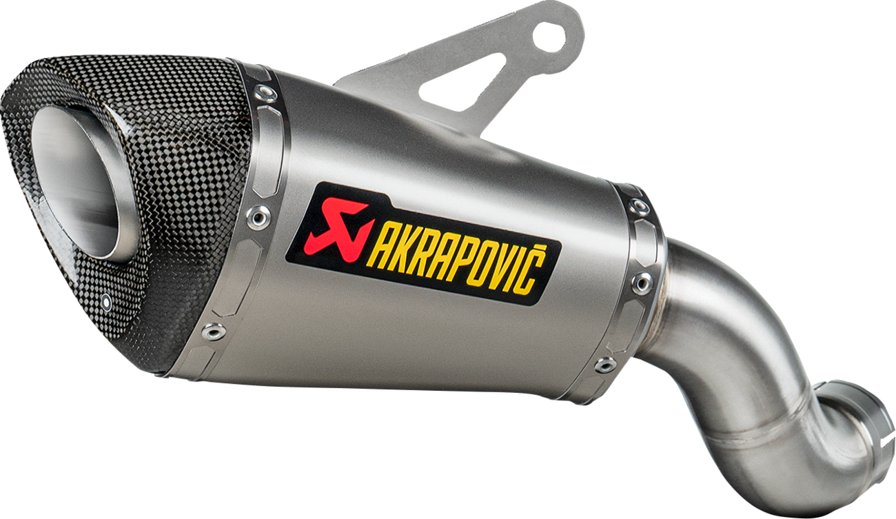 AKRAPOVIC Slip-On Line muffler in titanium for Kawasaki Z900 motorcycle, race exhaust with sleek metallic finish.