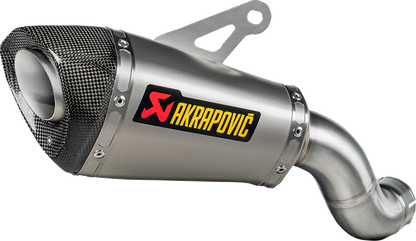 AKRAPOVIC Slip-On Line muffler in titanium for Kawasaki Z900 motorcycle, race exhaust with sleek metallic finish.