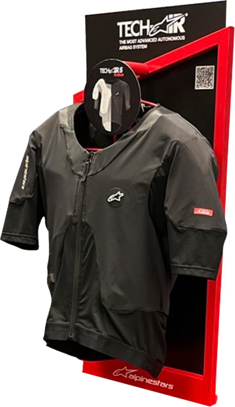Alpinestars Tech-Air Display Wall Mount in black with mounting bracket and branding, designed for motorcycle airbag system display.