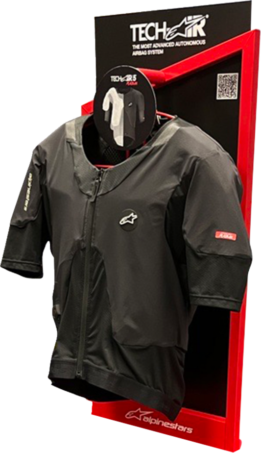 Alpinestars Tech-Air Display Wall Mount in black with mounting bracket and branding, designed for motorcycle airbag system display.