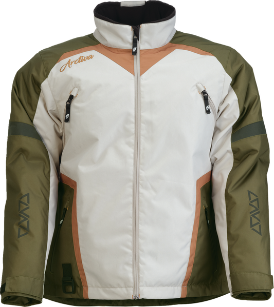 ARCTIVA Women's Pivot 8 insulated jacket in green and tan, size XL, showing front view with zipper and hood.