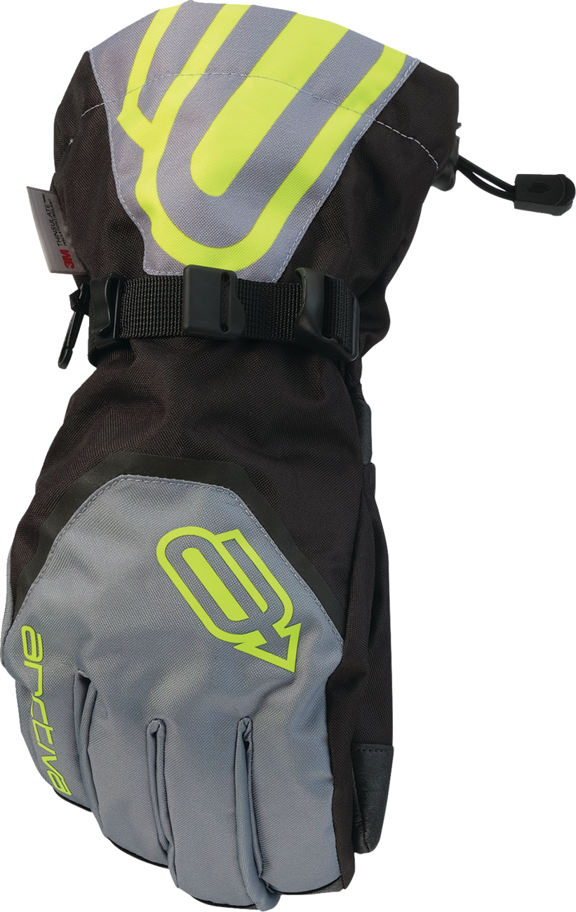 ARCTIVA Pivot 8 gloves in gray and hi-vis colors, XL size, showing durable fabric and secure wrist closure.