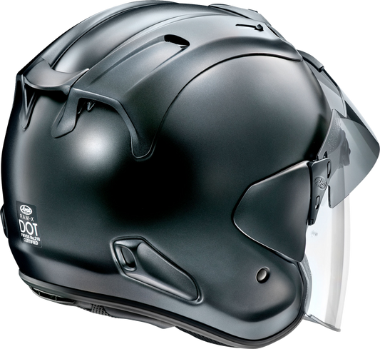 Arai Helmets Ram-X Black Frost XL with VAS-Z shield system and removable earcup covers, close-up view of the helmet's design.