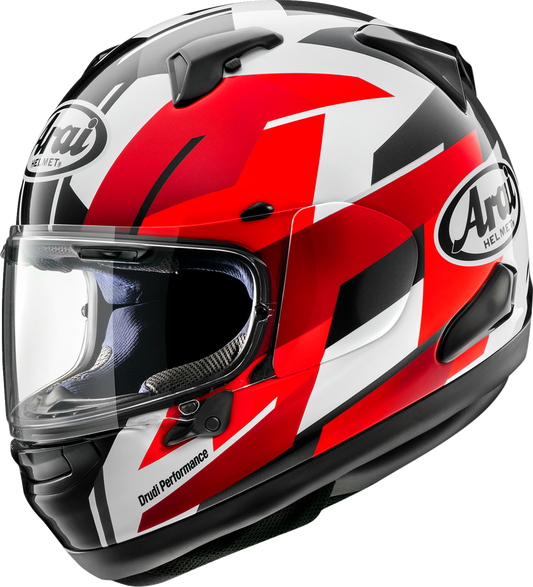 Arai Signet-X motorcycle helmet with Italy flag design, medium size, featuring a sleek black and Italian flag graphics.