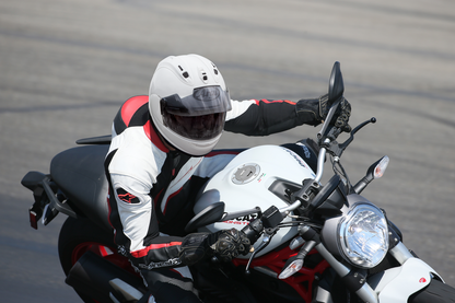 White ARAI HELMETS Corsair-X motorcycle helmet with XL size, featuring a sleek design and aerodynamic shape.