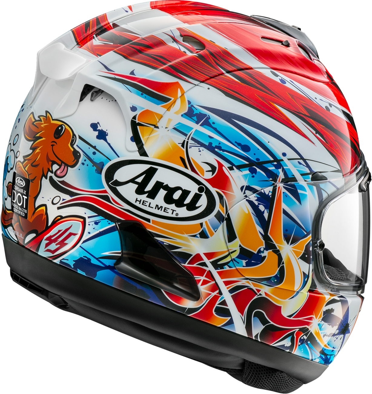 Arai Corsair-X Tetsuta motorcycle helmet in medium size, featuring a sleek design and full-face protective visor.