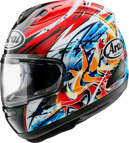 Arai Corsair-X Tetsuta XL motorcycle helmet with VAS shield mechanism and advanced safety features, in a sleek design.