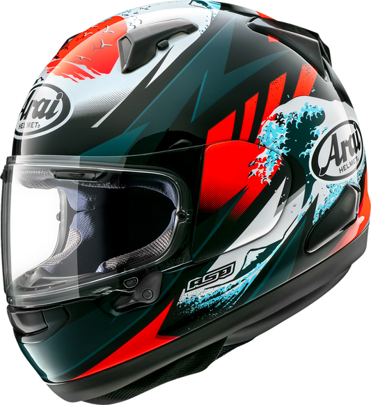ARAİ Helmets Quantum-X Wave helmet in medium size, featuring sleek design and ventilation for motorcycle riding safety.
