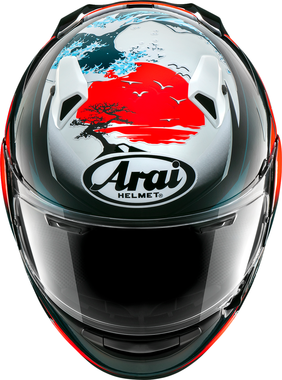 Arai Quantum-X Wave helmet in medium size with a sleek, aerodynamic design and clear visor, suitable for motorcycle riding.