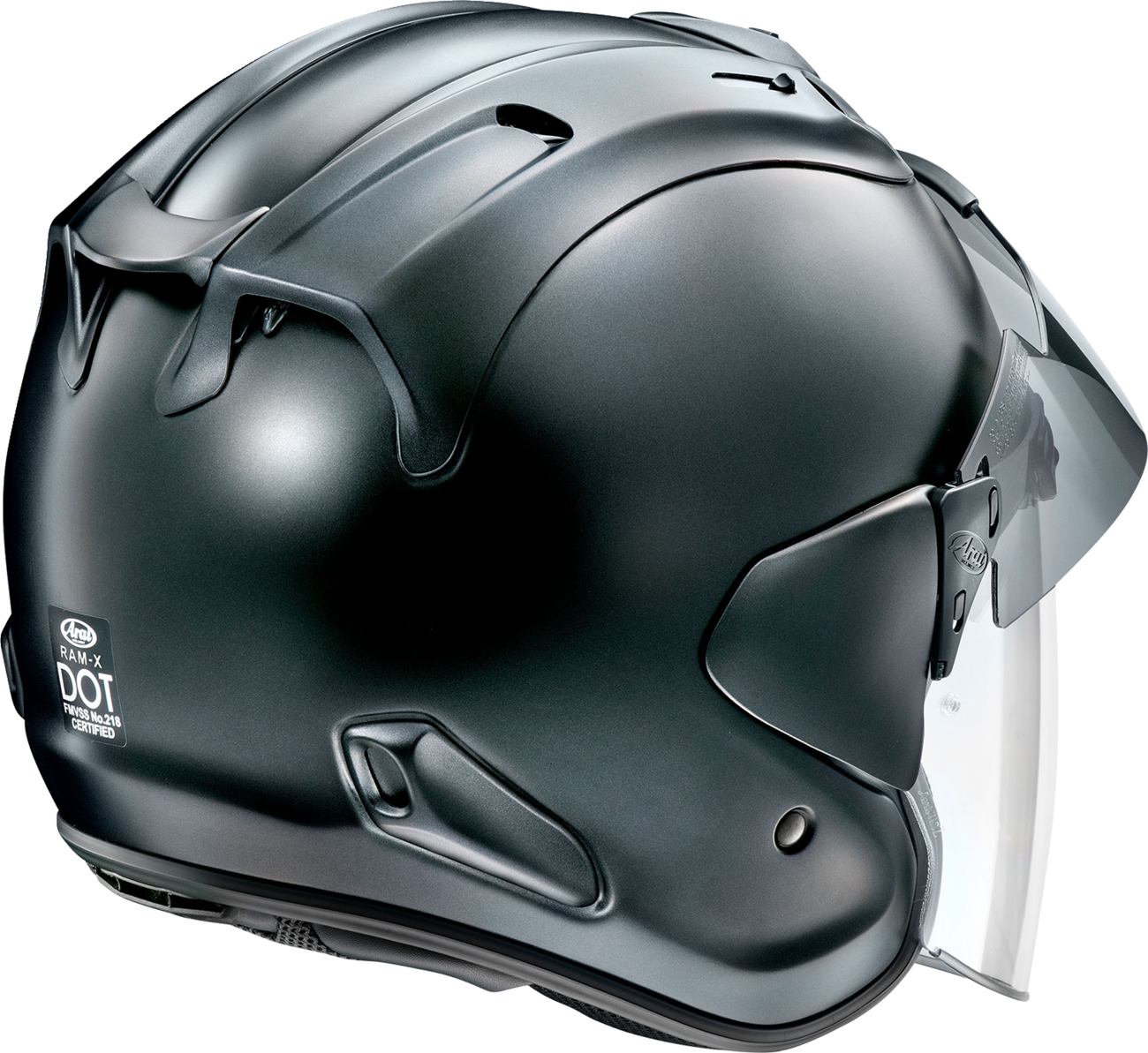 Arai Helmets Ram-X Black Frost large motorcycle helmet with VAS-Z shield system and Pinlock 120, showing sleek design and ventilation.