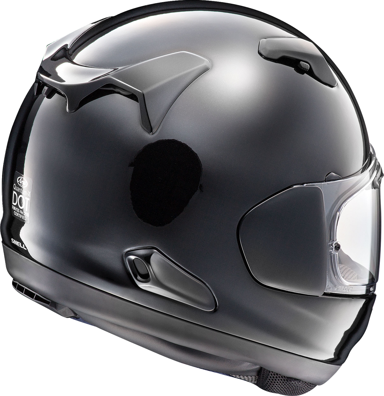 Arai Helmets Quantum-X helmet in Diamond Black, small size, showcasing sleek aerodynamic design and safety features.