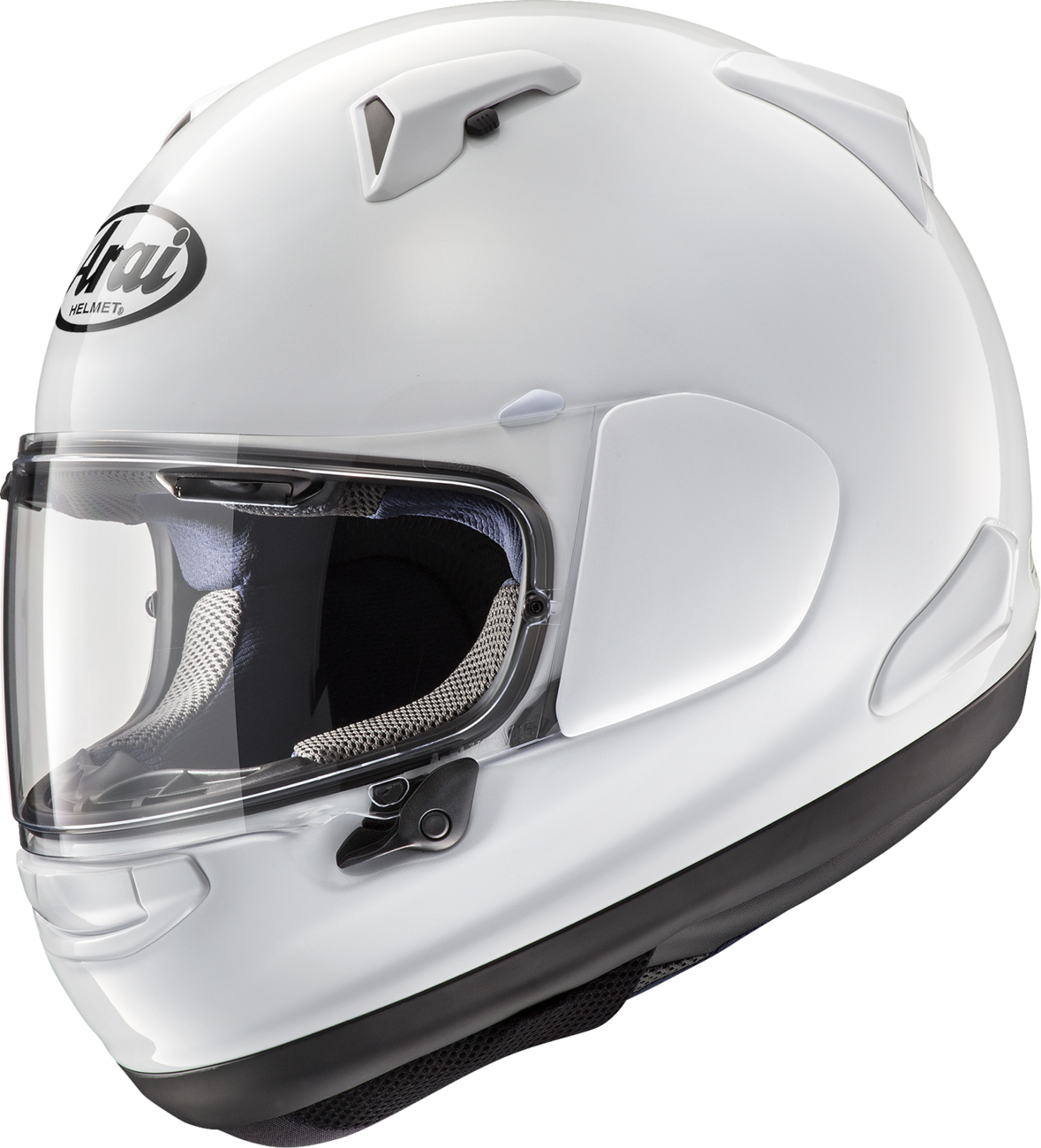 Arai Helmets Quantum-X helmet in white, large size, showcasing its aerodynamic design and smooth finish.