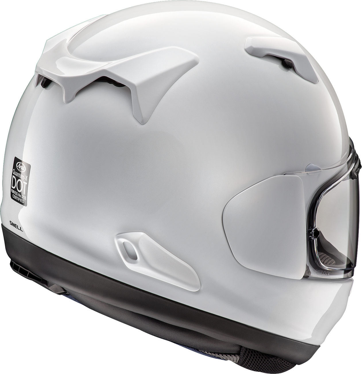 Arai Helmets Quantum-X motorcycle helmet in white, large size, with aerodynamic design and ventilation features.