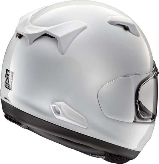 Arai Helmets Quantum-X white motorcycle helmet with VAS Max Vision shield and Pinlock 120 MaxVision lens, size XS, on white background.