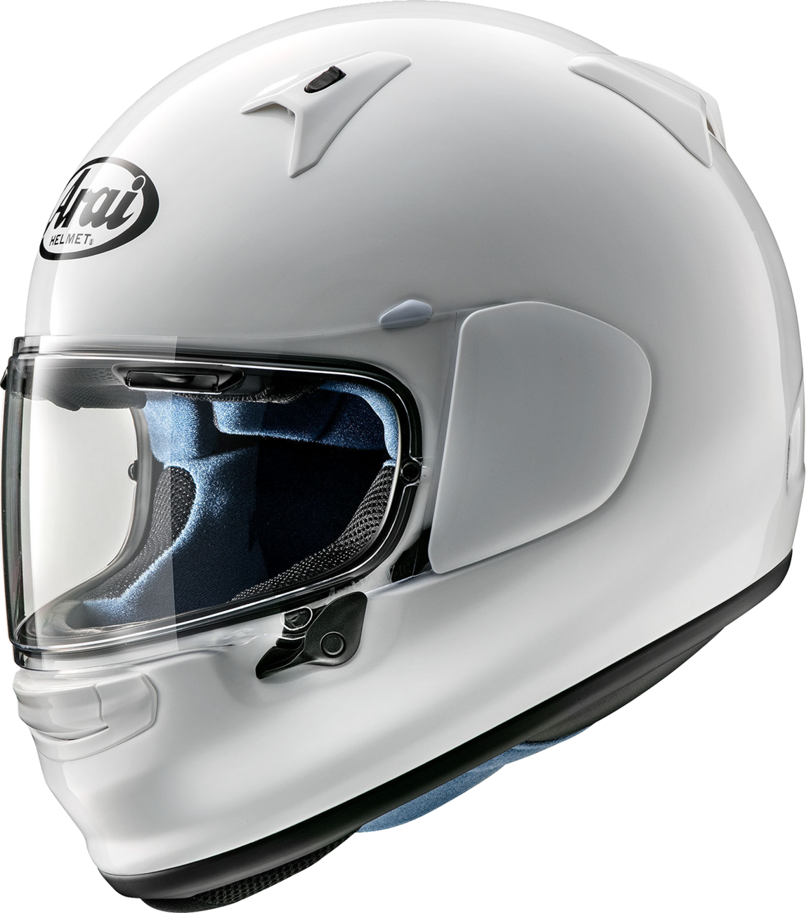 White ARAI HELMETS Regent-X motorcycle helmet in 2XL size, featuring aerodynamic design and clear visor for rider safety.