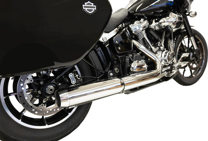 Chrome BASSANI XHAUST 4-inch slip-on muffler with 2-1/2 x 10-inch baffle core, 49-state approval, for motorcycle exhaust systems.