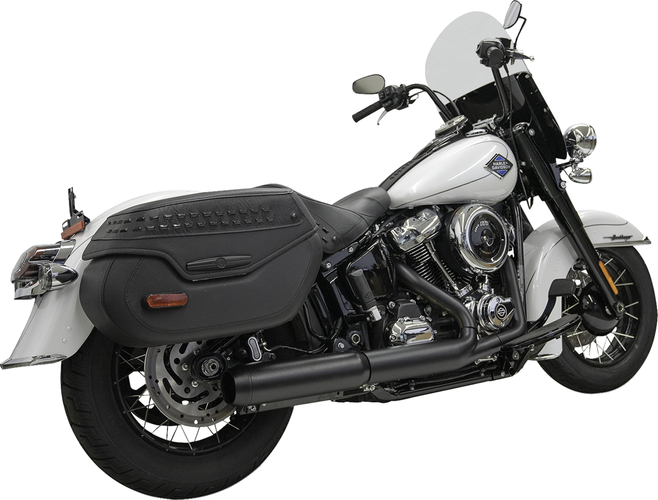 Black Bassani Xhaust 4-inch slip-on muffler with 2-1/2 x 10-inch baffle core, 49-state compliant, for motorcycle exhaust systems.