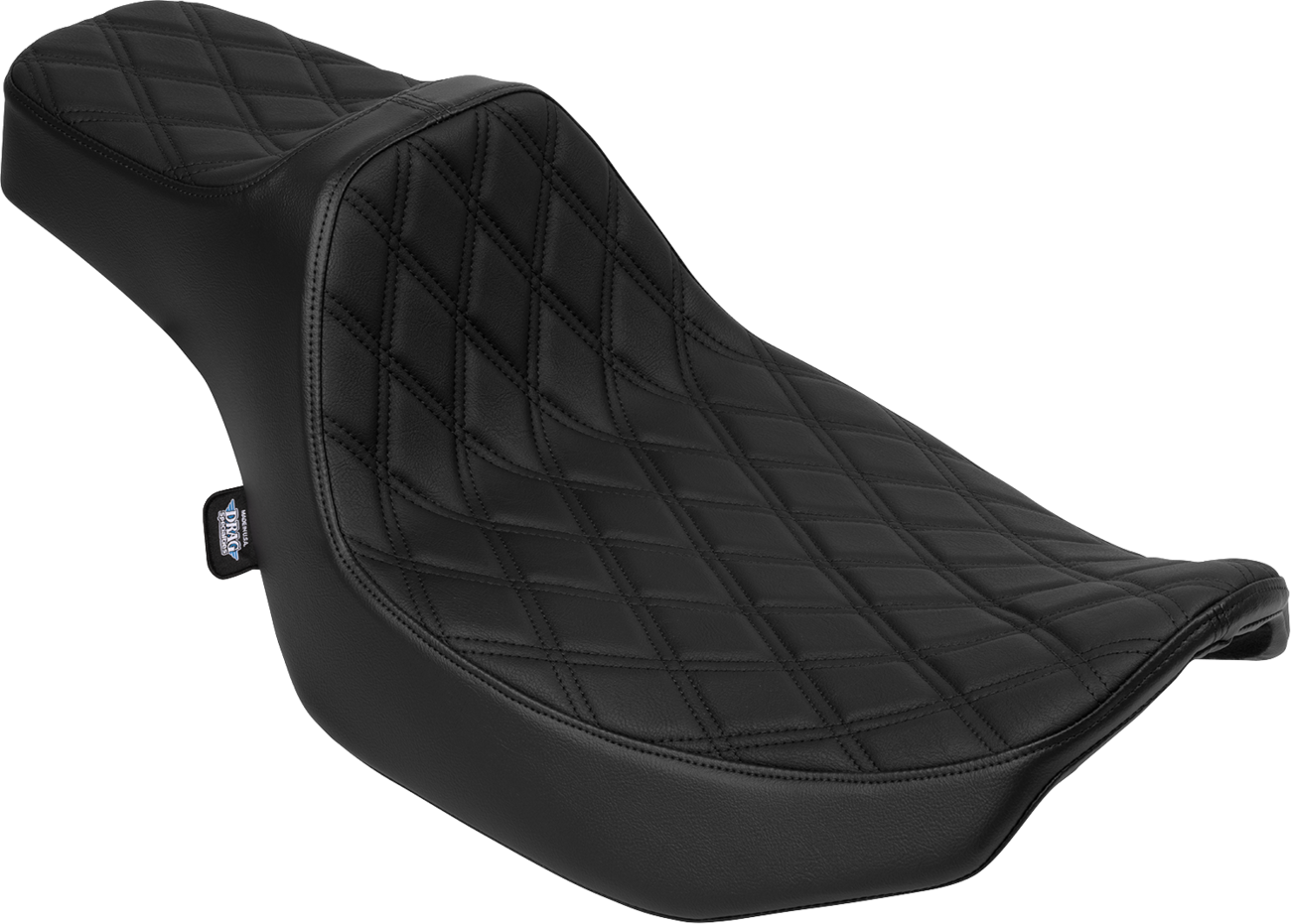 DRAG SPECIALTIES SEATS Predator III extended reach seat for FLH/FLT motorcycles, shown from side angle with black upholstery.