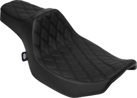 DRAG SPECIALTIES SEATS Predator III extended reach seat for FLH/FLT motorcycles, shown from side angle with black upholstery.