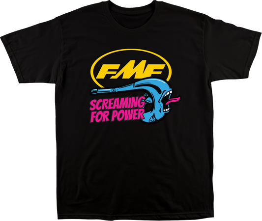 Black FMF Youth Screaming T-Shirt in small size, featuring bold graphic design and comfortable cotton fabric.