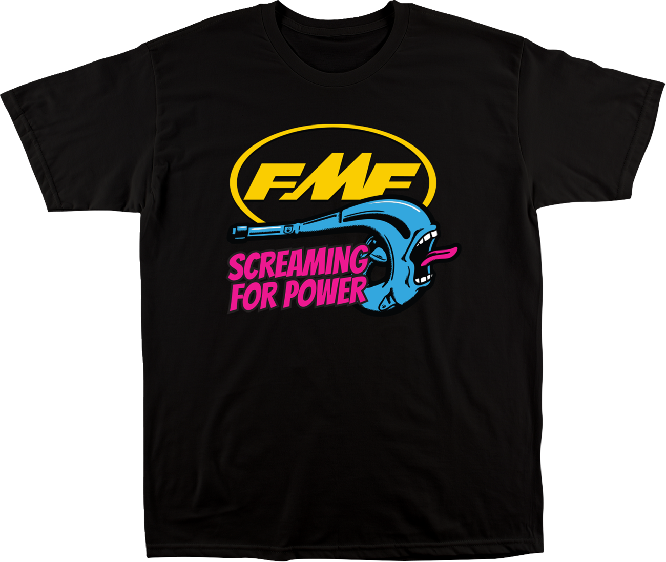 Black FMF Youth Screaming T-Shirt with bold graphic design, featuring the FMF logo and vibrant artwork on the front.