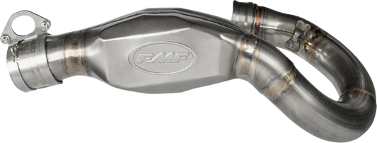 FMF MegaBomb stainless steel header for Honda CRF250R and RX motocross bikes, showing the polished header pipe and mounting points.