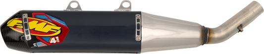 FMF Factory 4.1 RCT slip-on muffler with carbon cap installed on TF 250-X motorcycle, close-up view of exhaust system.