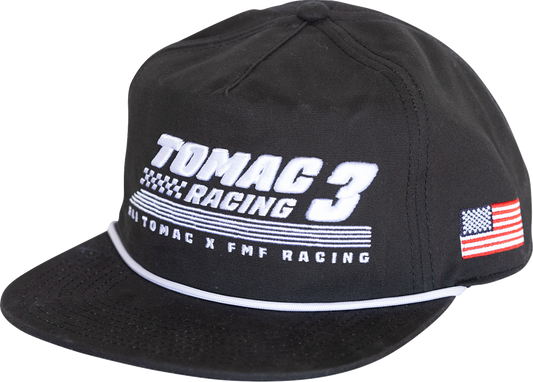 FMF ET3 Trackside Hat in black, casual men's hat featuring FMF branding, with a curved brim and adjustable strap.