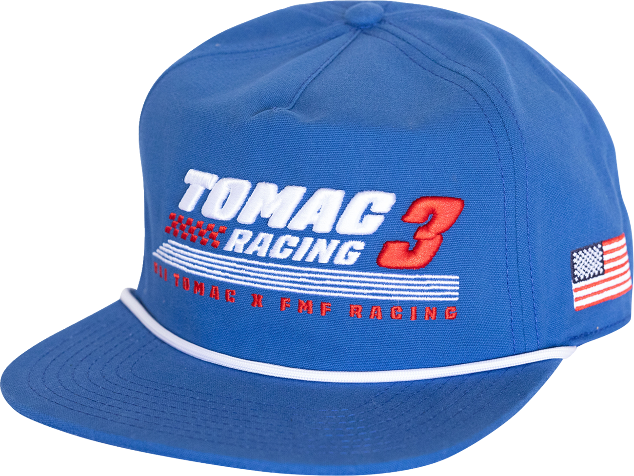 Blue FMF ET3 Trackside Hat with embroidered logo and adjustable strap, made for motorcycle and racing enthusiasts.