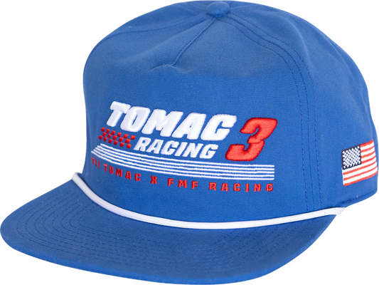 Blue FMF ET3 Trackside Hat with embroidered logo and adjustable strap, made for motorcycle and racing enthusiasts.