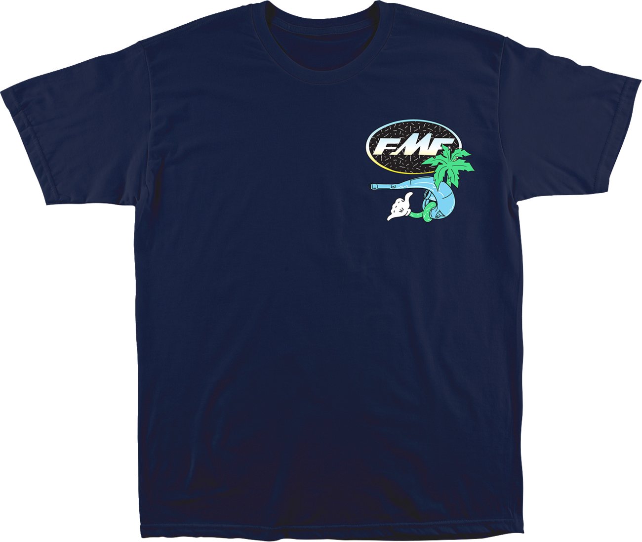FMF Day-Glo navy T-shirt in small size, featuring bold branding and vibrant color, casual fit for everyday wear.