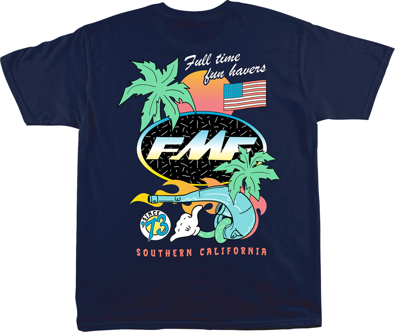 FMF Day-Glo Navy T-shirt in medium size, featuring bright neon color and casual fit, displayed on a plain background.