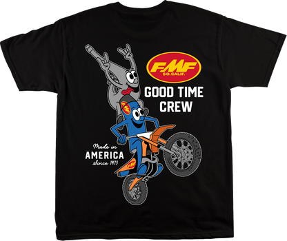 Black FMF Good Time Crew T-Shirt in medium, made of soft spun cotton, featuring a casual crew neck design.