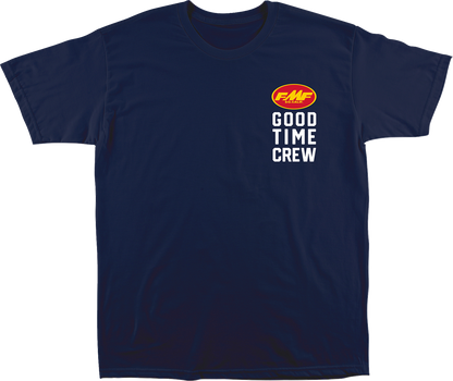 FMF Good Time navy crew T-shirt, large size, casual cotton shirt with printed graphic design, front view.