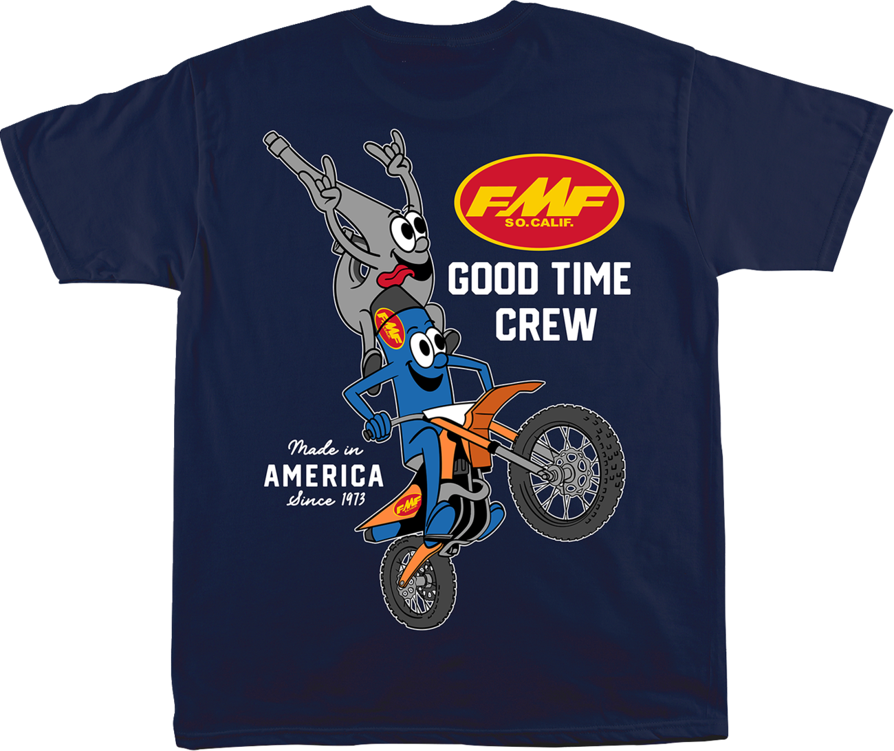 FMF Good Time Crew T-Shirt in navy color, large size, featuring a casual fit and logo design.
