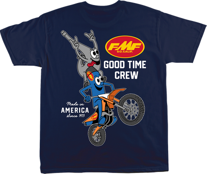 FMF Good Time Crew T-Shirt in navy color, large size, featuring a casual fit and logo design.