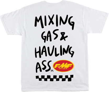 White FMF Scratch T-Shirt in small size, made of soft spun cotton with graphic design, casual men's graphic tee.