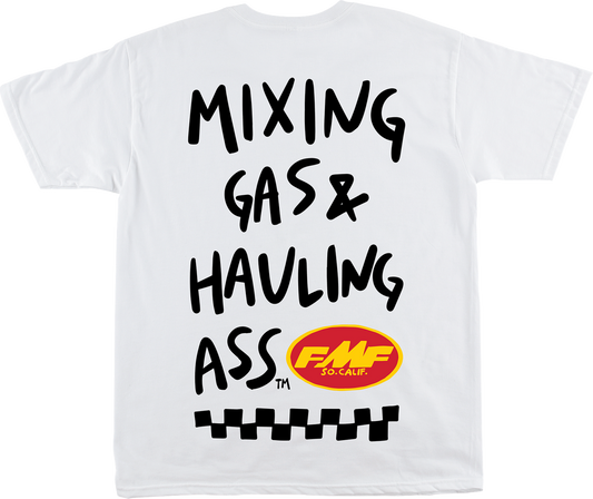 White FMF Scratch T-Shirt in small size, made of soft spun cotton with graphic design, casual men's graphic tee.