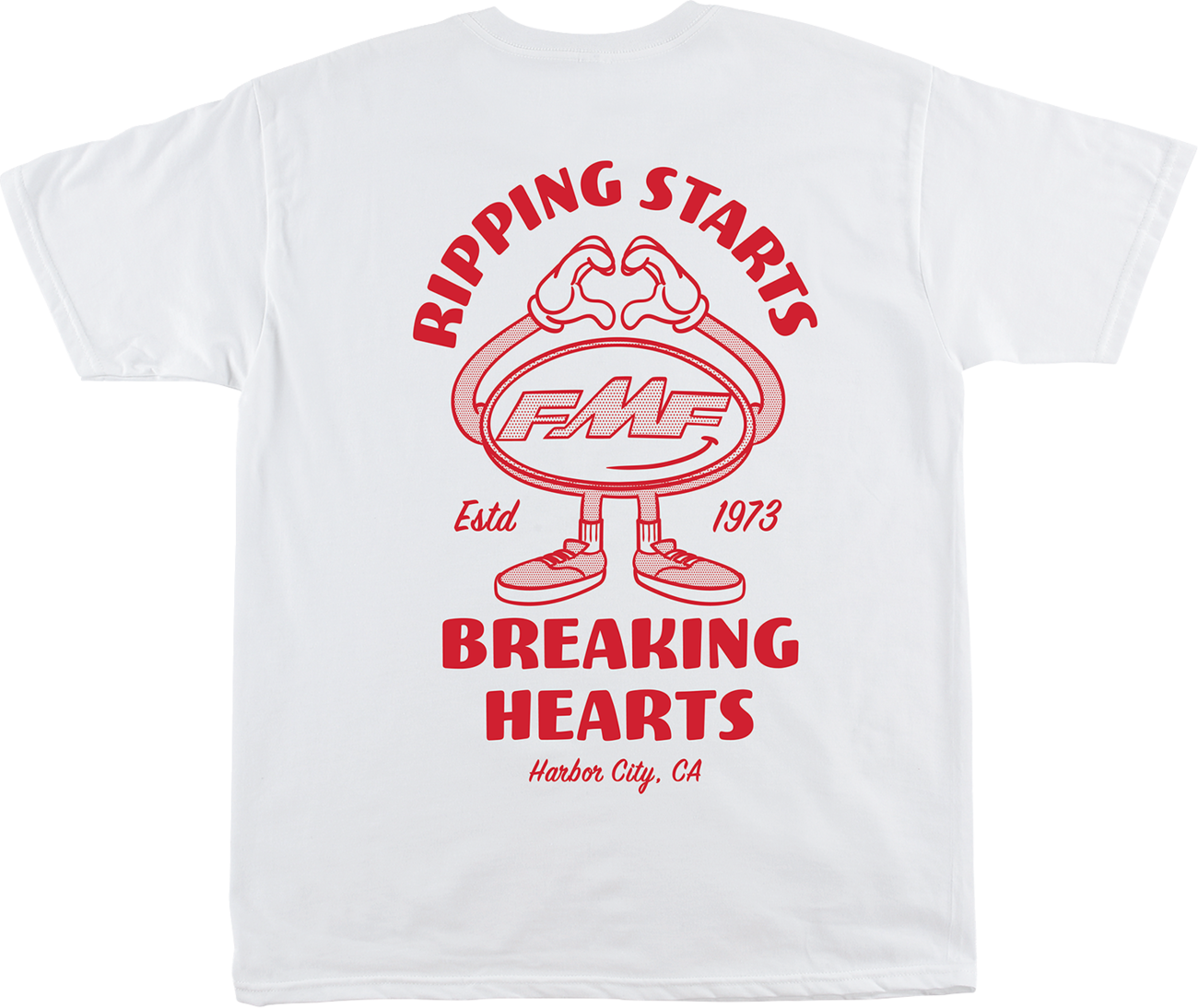 White FMF Breakin Hearts T-shirt in large size, featuring a stylish graphic print on the front.
