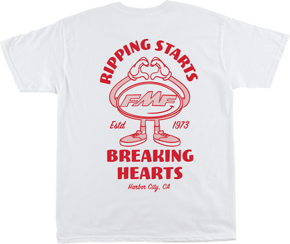 White FMF Breakin Hearts T-shirt in large size, featuring a stylish graphic print on the front.