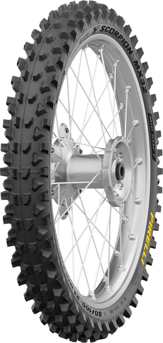 Pirelli Scorpion MX32 Off-Road Motorcycle Front Tire 80/100-21 with tread pattern for mid-soft terrain