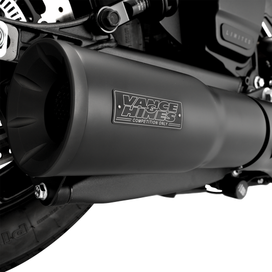 VANCE & HINES Hi-Output Slip-On Muffler 48627 in black installed on Indian Scout or Bobber motorcycle.