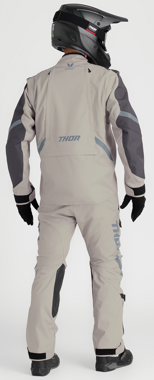 THOR Terrain over-the-boot pants in sand color, US size 30, designed for durability and riding comfort.