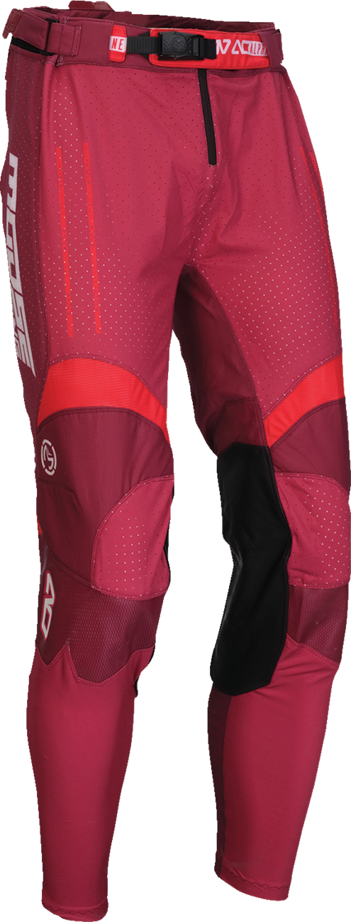Moose Offroad Alpha One Pants in burgundy and white, US size 40, with rugged design and multiple pockets.