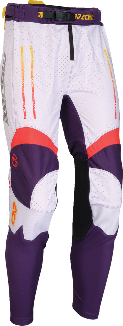 MOOSE OFFROAD Alpha One Pants in purple and red, US size 40, featuring durable fabric and tactical design for off-road riding.