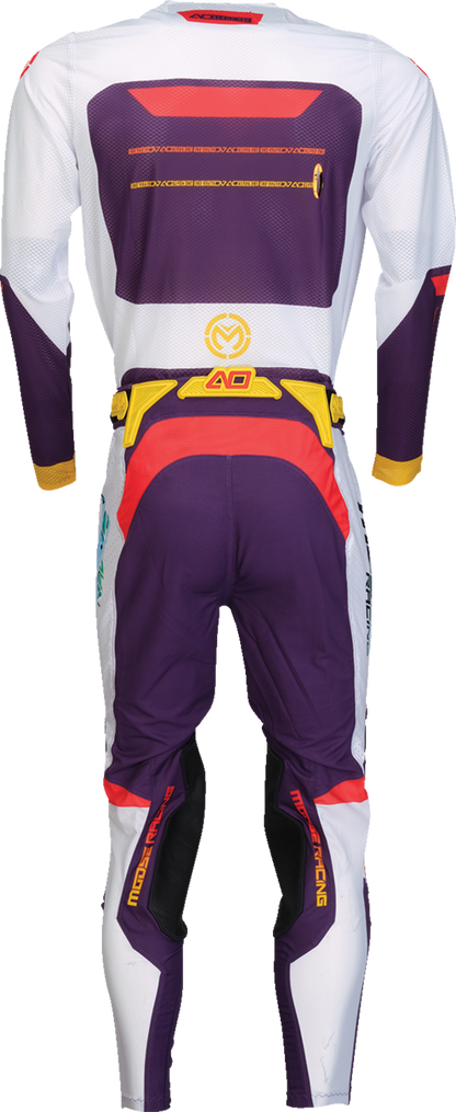 MOOSE OFFROAD Alpha One pants in purple and red, US size 40, featuring rugged outdoor gear with durable fabric and functional design.