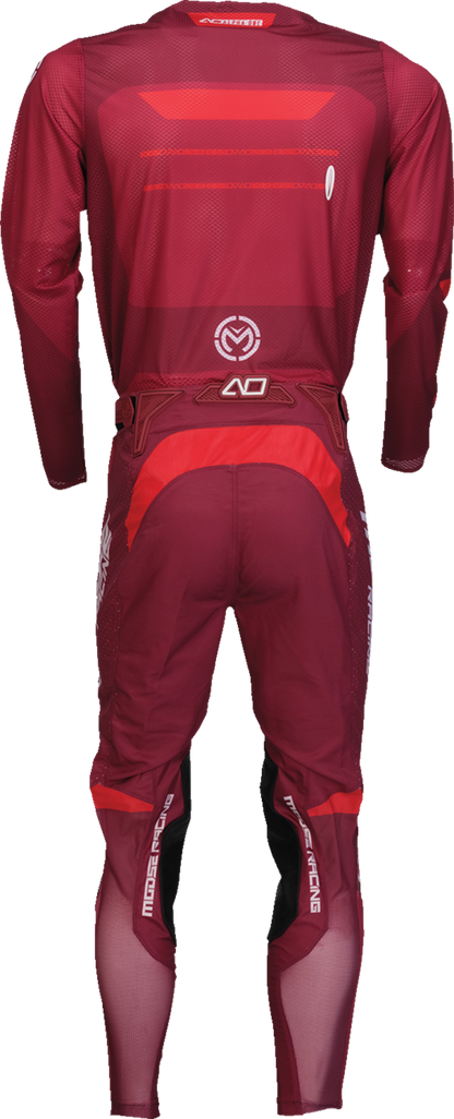 MOOSE Offroad Alpha One Pants in burgundy and white, US size 28, featuring rugged design and durable fabric.