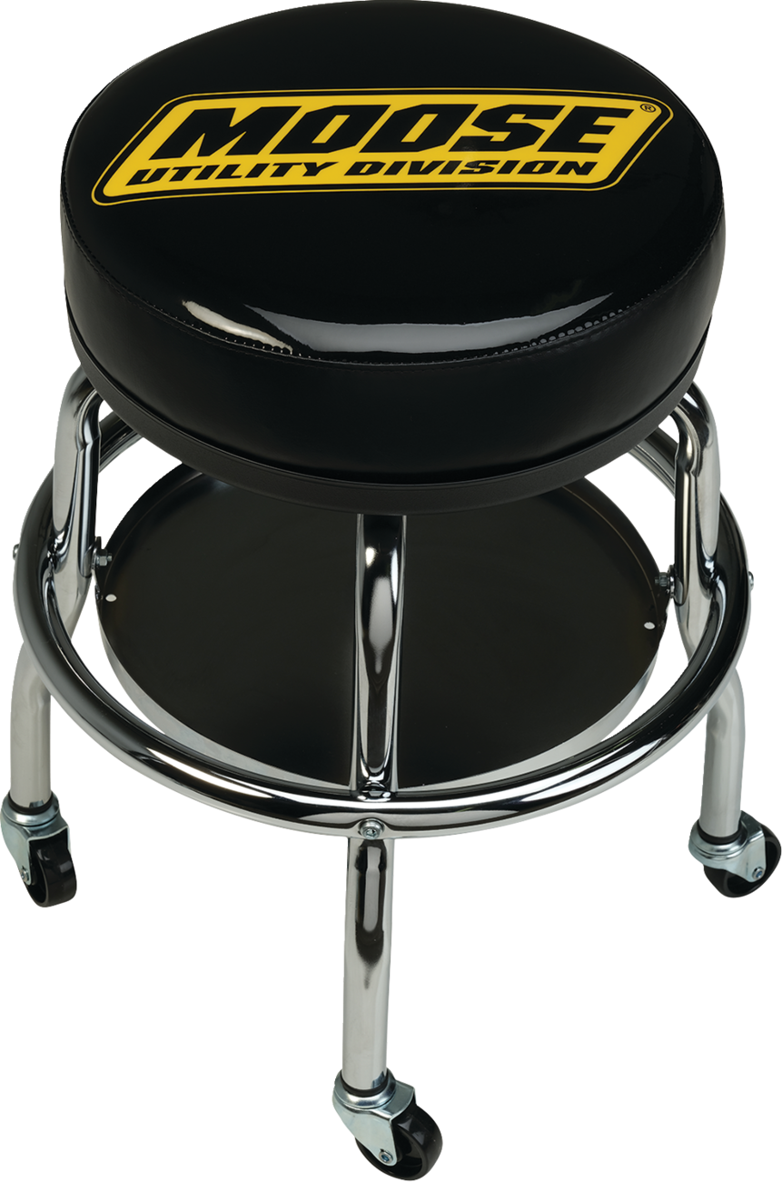 MOOSE OFFROAD Mechanic Bar Stool X80-6030MUD with chrome frame and 360° swivel, featuring a cushioned seat and sturdy design